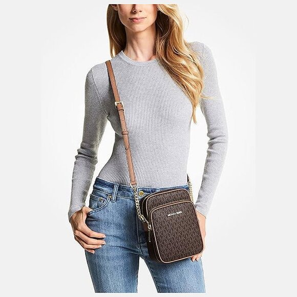 Jet Set Travel Signature PVC Medium Logo Chain Crossbody Flight Bag Brown - Picture 3 of 4